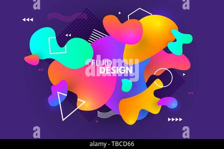 Color shapes design. Fluid abstract background. Liquid composition with colorful gradients. Trendy concept with 3D effect. Modern backdrop with bright Stock Vector