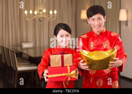 The family welcomes the Chinese New Year. Stock Photo