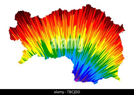 Styria (Republic of Austria, States of Austria) map is designed rainbow abstract colorful pattern, Styria map made of color explosion, Stock Vector