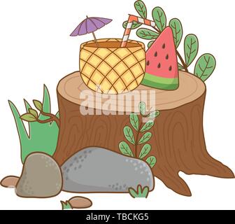 summer vacations holidays time accesories over wooden trunk cartoon vector illustration graphic design Stock Vector