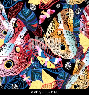 Colorful tropical pattern of exotic butterflies Stock Vector