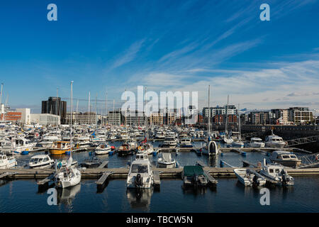 BODO, NORWAY - MAY 22, 2019: View of the marina and sailing boats. Yacht port located in the port of Bodo. Nordland. Norway. Stock Photo