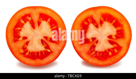 sliced tomato path isolated on white