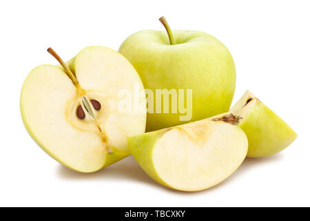 sliced green apple path isolated on white Stock Photo