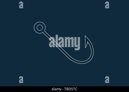 Line drawing vector of a fishing hook on blue - THPStock