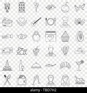 Wedding cafe icons set, outline style Stock Vector