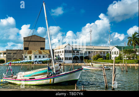 Yacht at Haulover Creek in Belize City Stock Photo