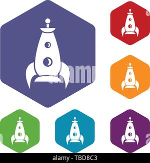 Rocket futuristic icons vector hexahedron Stock Vector