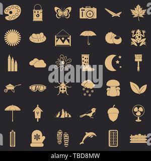 Landscape icons set, simple style Stock Vector