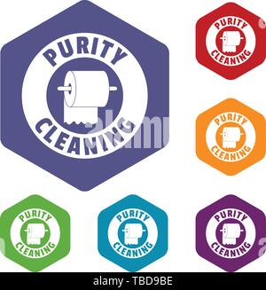 Cleaning toilet icons vector hexahedron Stock Vector