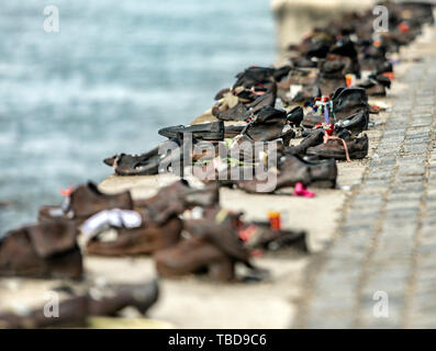 Monument as a memorial of the victims of the Holocaust during WWII on the bank of the Danube in Budapest, Hungary Stock Photo