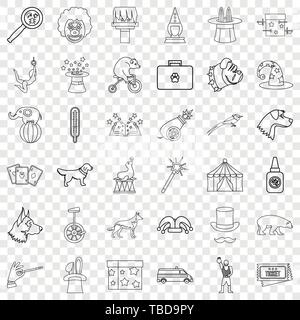 Circus icons set, outline style Stock Vector
