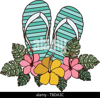 striped beach sandals on white background Stock Vector