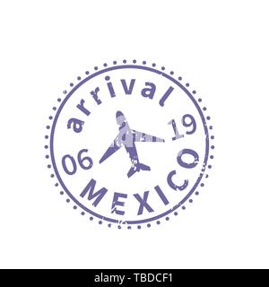 Mexico International travel visa stamp isolated on white. Arrival sign purple rubber stamp with texture Stock Vector