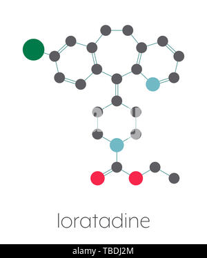 Loratadine antihistamine drug molecule. Used to treat hay fever ...