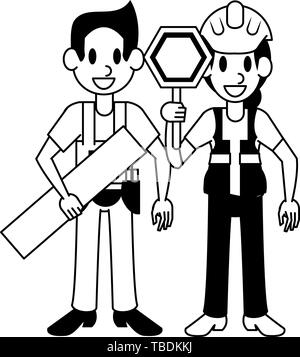 Professional workers characters cartoons in black and white Stock ...