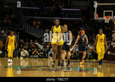 Los Angeles Sparks center Kalani Brown #21 during the Connecticut Sun vs Los Angeles Sparks game at Staples Center in Los Angeles, Ca on May 31, 2019. (Photo by Jevone Moore) Stock Photo