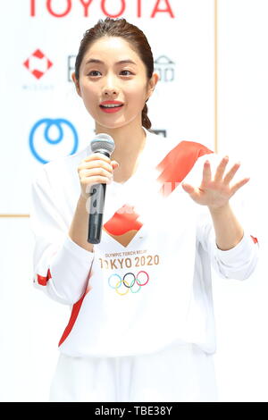 Tokyo, Japan. 1st June, 2019. Satomi Ishihara, The Tokyo Organising Committee of the Olympic and Paralympic Games (Tokyo 2020) holds commemorative event of Torch Relay in Tokyo, Japan on June 1, 2019, 300 days before of the Japanese leg of the Tokyo 2020 Olympic Torch Relay starts. The Organising Committee unveiled an official uniform, course outline and applicant guidelines for Torch Relay Runners. Credit: Naoki Nishimura/AFLO SPORT/Alamy Live News Stock Photo