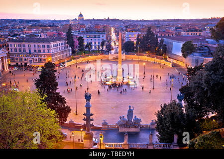 Piazza del Popolo or Peoples square in eternal city of Rome sunset view, capital of Italy Stock Photo