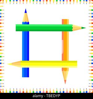 Vector colored seamless pattern. Rows of colored pointy pencils form a frame. Inside the square. Good background site for artists, fabrics, children. Stock Vector