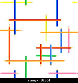 Vector seamless pattern. Rectangular shapes created from colored pencils. Pointed colored pencils for artists and children. Stock Vector