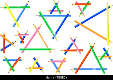 Triangles, created from colored pencils. Pointed colored pencils for artists and children. Stock Vector