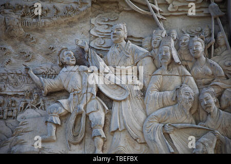 Ancient Chinese stone carving relief painting Stock Photo