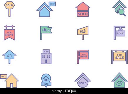 Real estate icons set linear fill - on a white background Stock Vector