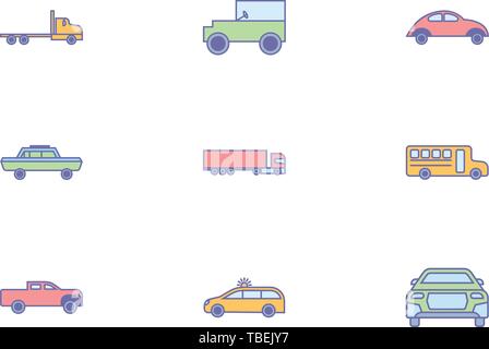 Transportation icons set linear fill - on a white background Stock Vector