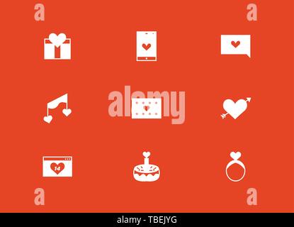 Premium set of heart glyph icons. Valentine icons set - On a red background Stock Vector