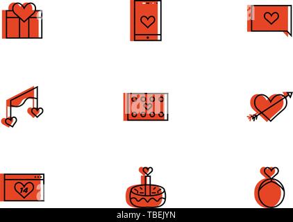Premium set of heart linear fill icons. Simple pictogram pack - Valentine icons set Stock Vector
