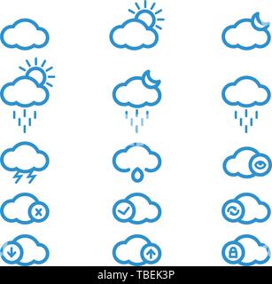 Set of cloud vector line icon. Cloud sign set vector - Blue Stock Vector