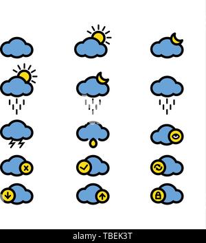 Set of cloud vector linear fill icon. Cloud sign set vector Stock Vector