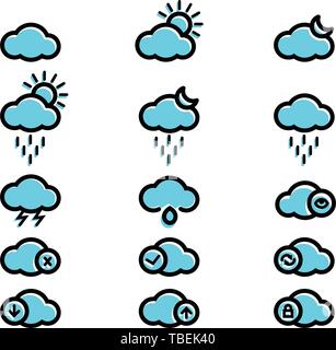 Set of cloud vector linear fill icon. Cloud sign set vector Stock Vector