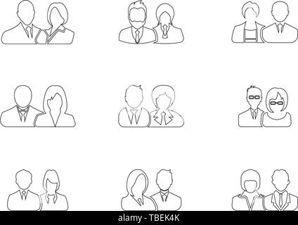 Men and women avatar icons set - vector. Line art business people icons set Stock Vector