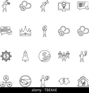 Business icons set. Icons for business, management, finance, strategy, Success - Line art black icon set vector Stock Vector