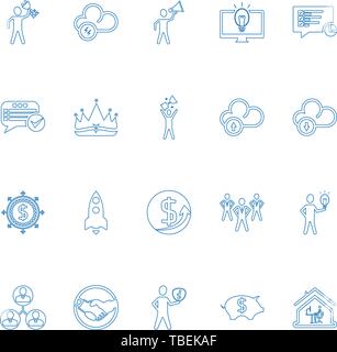 Business icons set. Icons for business, management, finance, strategy, Success - Line art blue icon set vector Stock Vector
