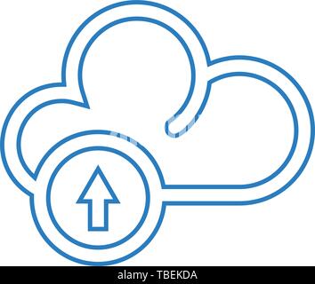 Cloud upload line art icon vector - Blue Stock Vector