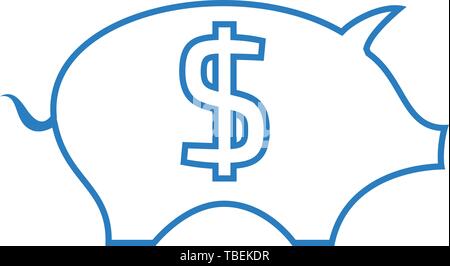 Piggy Bank line art Icon vector - blue Stock Vector