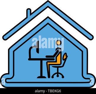 Workplace in the home - linear fill icon vector Stock Vector