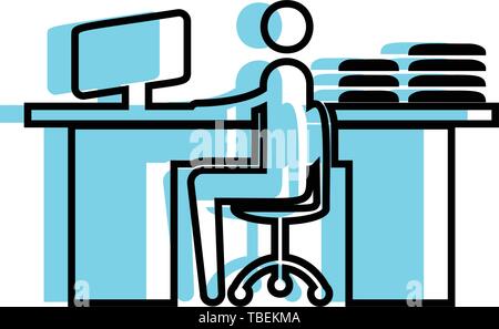 Businessman working on the computer in office icon Stock Vector