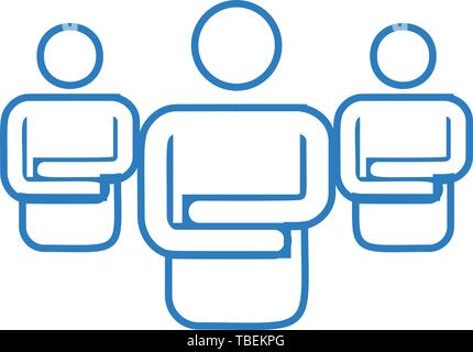 Teamwork of business people icon - line art vector blue Stock Vector
