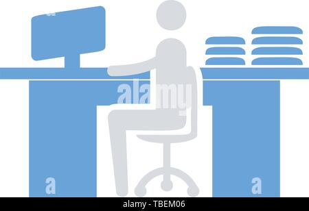 Businessman working on the computer in office icon - flat vector Stock Vector