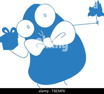Cute valentine cartoon illustration - Cartoon with gift box glyph icon blue Stock Vector