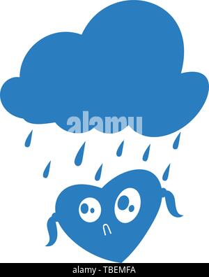 Love cloud illustration - Cloud with love sticker sign - glyph style icon vector blue Stock Vector