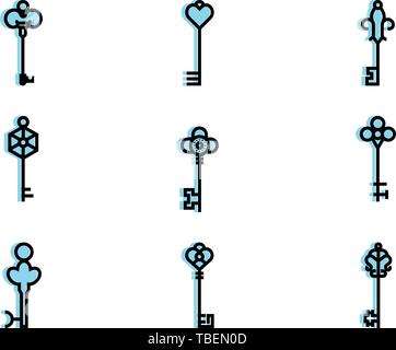 Keys sign - Vintage linear fill key icons set Stock Vector