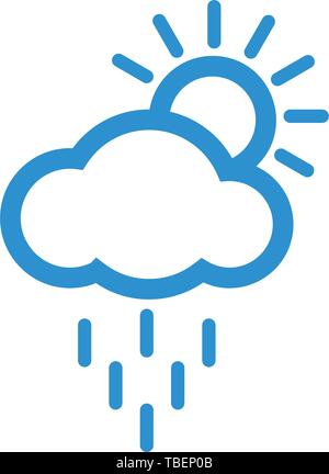 Sun - rain - cloud icon line - Vector blue Stock Vector