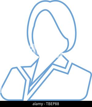 Business women line art icon blue - Vector. Business girl avatar profile picture line art icon Stock Vector