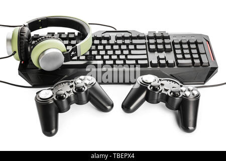 Modern gaming accessories on white background Stock Photo