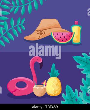 pineapple with coconut cocktail and flemish float vector illustration ...